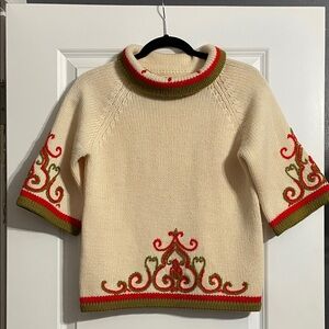 Vintage Tarni 100% Wool Sweater Embroidered 3/4 Sleeve Size 36 ( US Small)